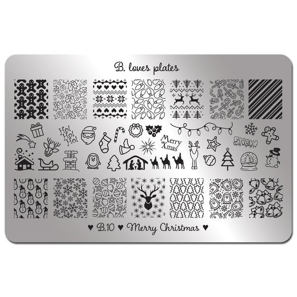 10 Merry Christmas, XL Stamping plade, B Loves Plates
