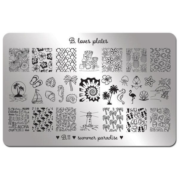 11 Summer Paradise, XL Stamping plade, B Loves Plates