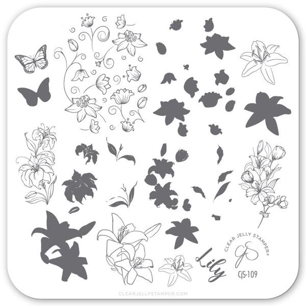 Lovely Lilies (CjS-109) - Stampingplade, Clear Jelly Stamper