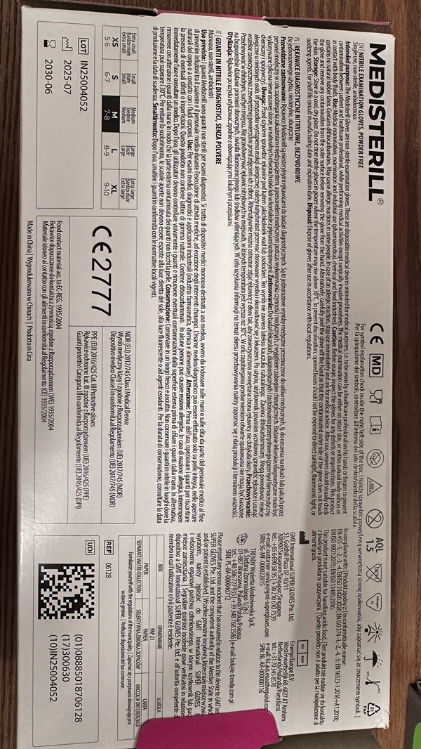 Engangshandsker af nitri, størrelse M, magenta, 100 stk, MEDISTERILL