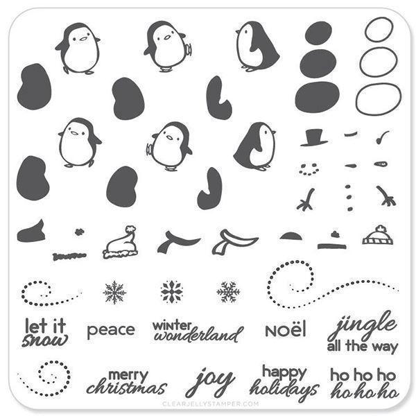 Penguins and Christmas Cheer (CjSC-03), stampingplade, Clear Jelly Stamper