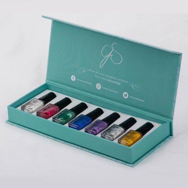 Stamping Polish Kit - Christmas Glitz (7 farver á 5 ml), Clear Jelly