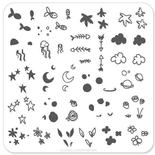Mini Sea & Stars doodle (CjS-17), Clear Jelly Stamper, stampingplade