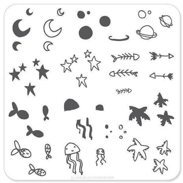 Doodles Sea & Stars (CjS-19), Clear Jelly Stamper, stampingplade