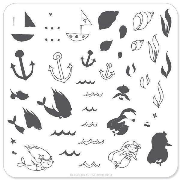 Mermaid & Doodles 1 (CjS-24), Clear Jelly Stamper, stampingplade