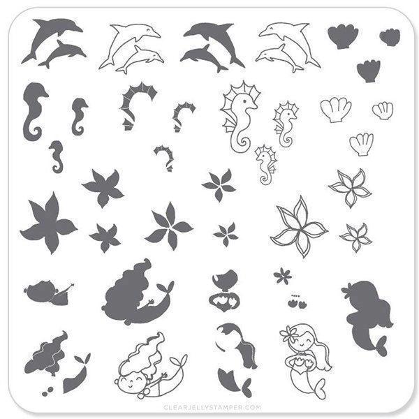 mermaid & Doodles 2 (CjS-25), Clear Jelly Stamper, stampingplade
