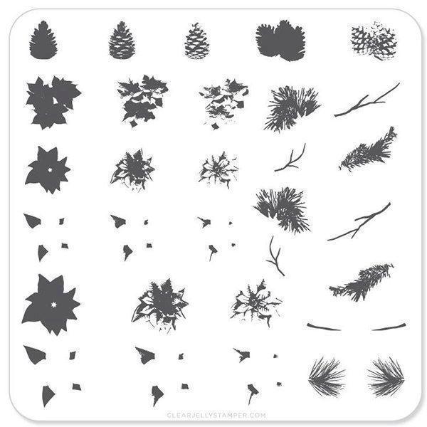 Pines & Poinsettias (CjSC-08), Clear Jelly Stamper, stampingplade
