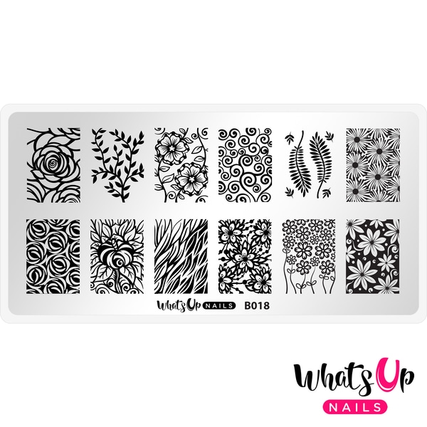 B018 Fields of Flowers, stampingplade, Whats up Nails