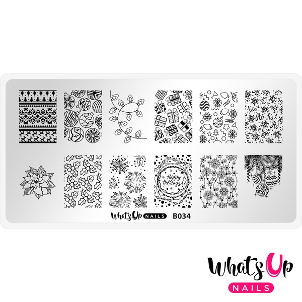B034 Deck the Nails, stampingplade, Whats up Nails