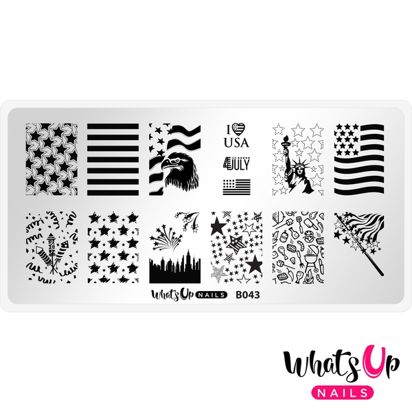 B043 Stars and Stripes, stampingplade, Whats up Nails