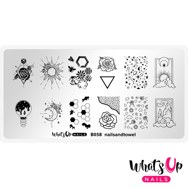 B058 nailsandtowel, stampingplade, Whats up Nails