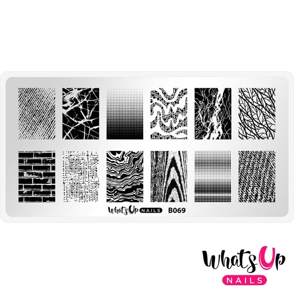 B069 Texture Therapy, stampingplade, Whats up Nails